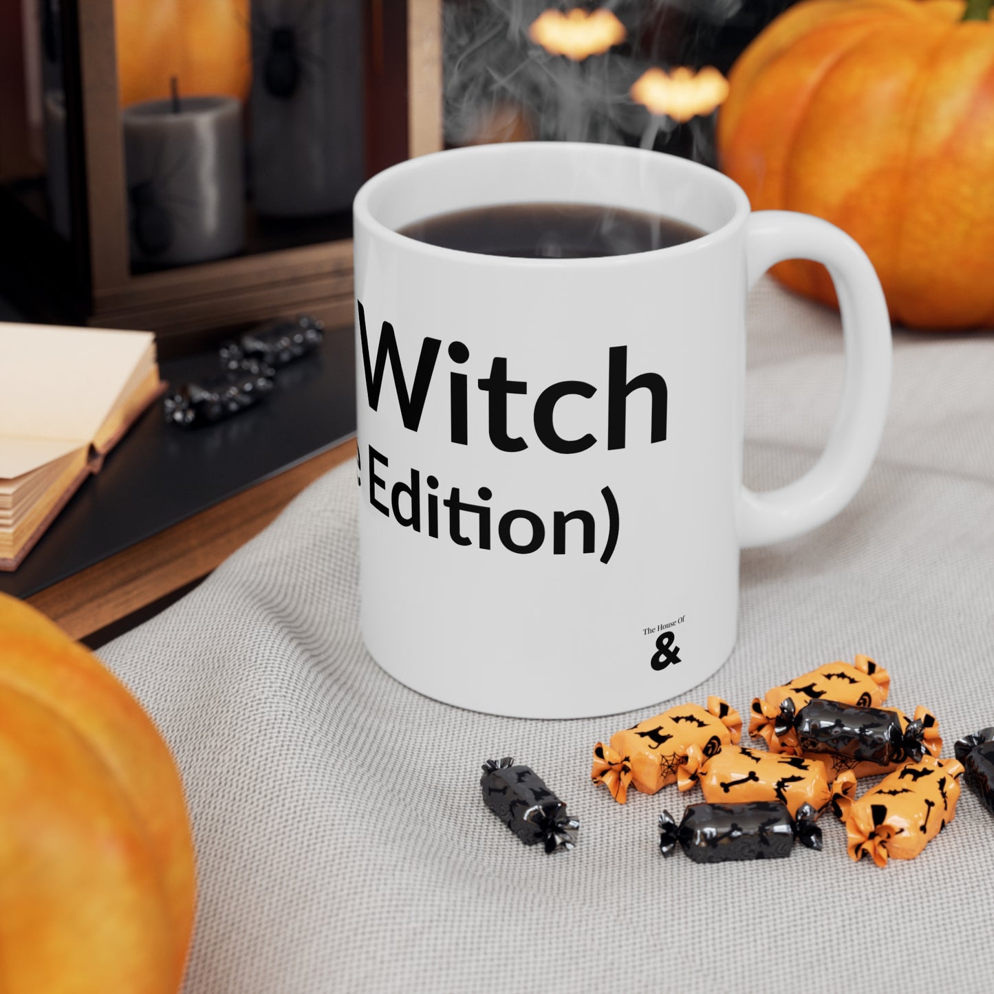 White Ceramic Coffee Cup - Kitchen Witch (Microwave Edition)