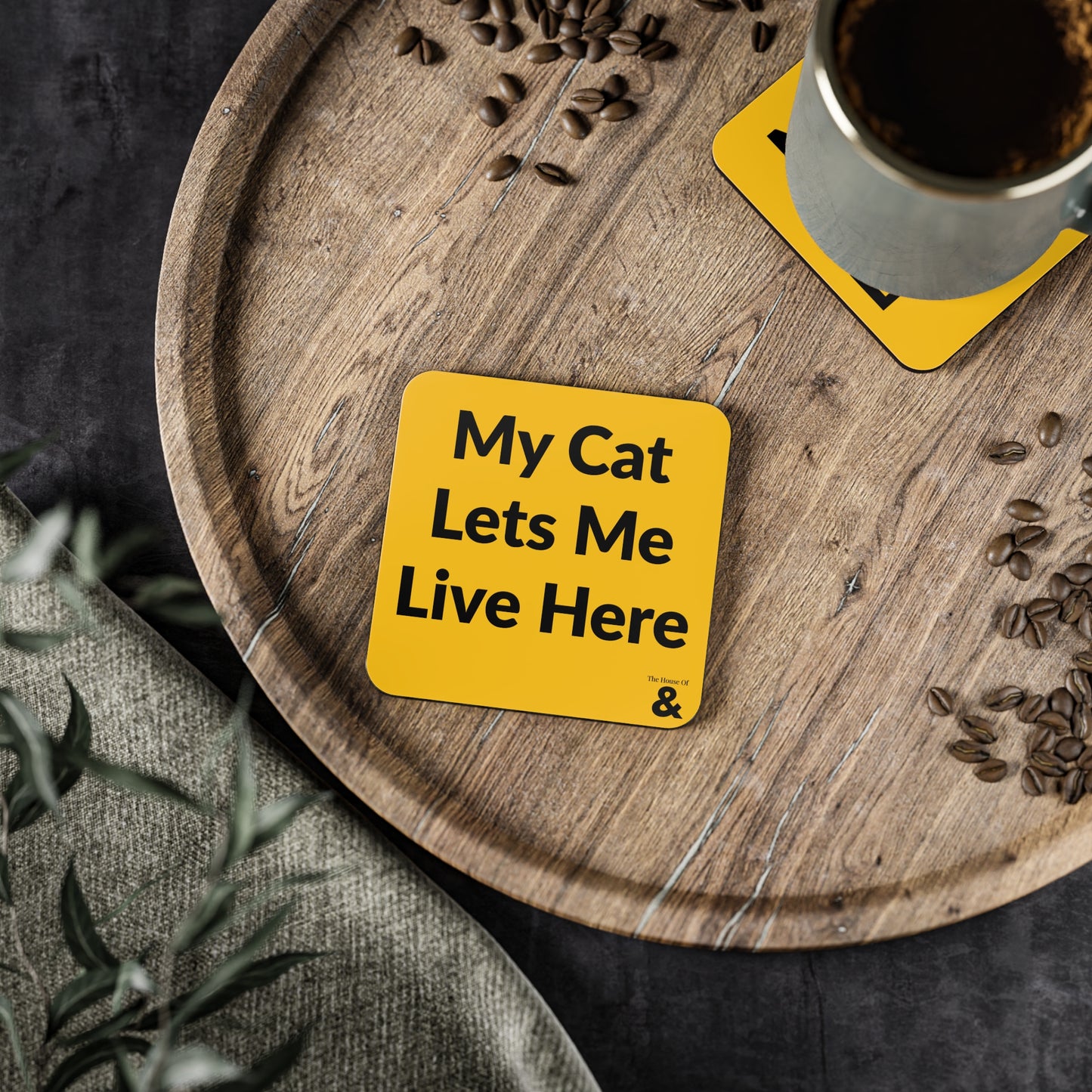Coaster - My Cat Lets Me Live Here (Yellow)