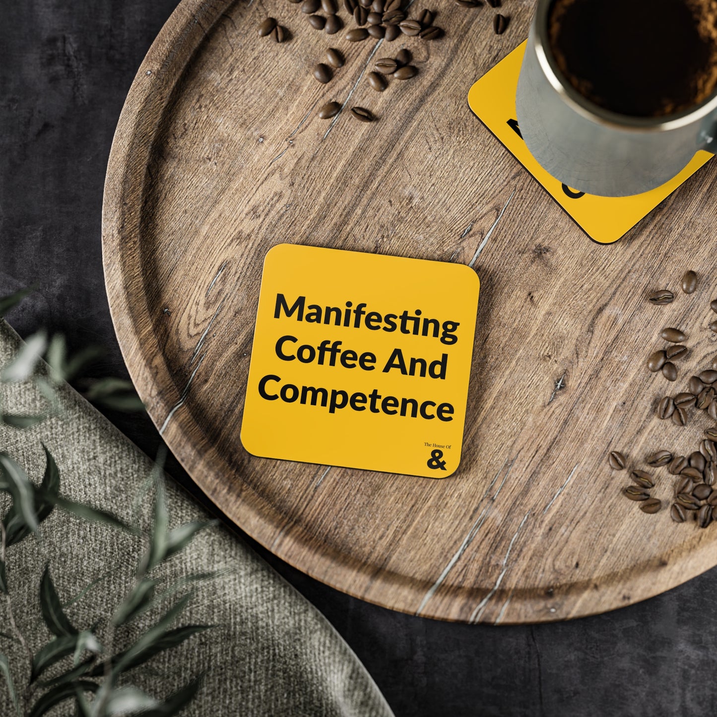 Coaster - Manifesting Coffee And Competence (Yellow)