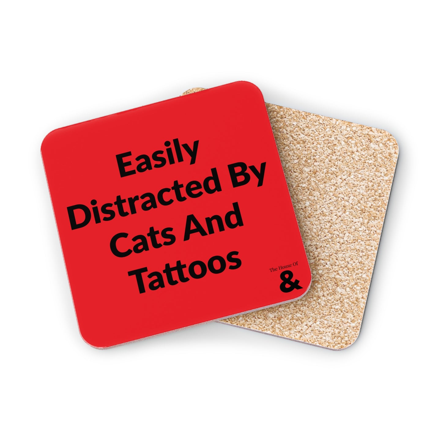 Coaster - Easily Distracted By Cats And Tattoos (Red)