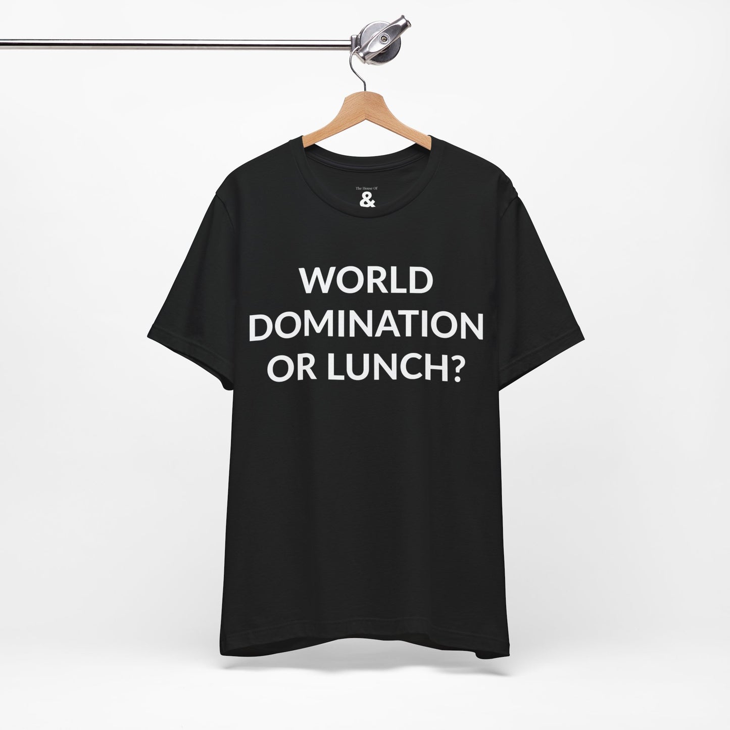 Unisex Jersey Short Sleeve Tee - World Domination Or Lunch? in Midnight (L)