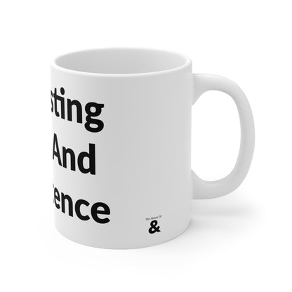 White Ceramic Coffee Cup - Manifesting Coffee And Competence