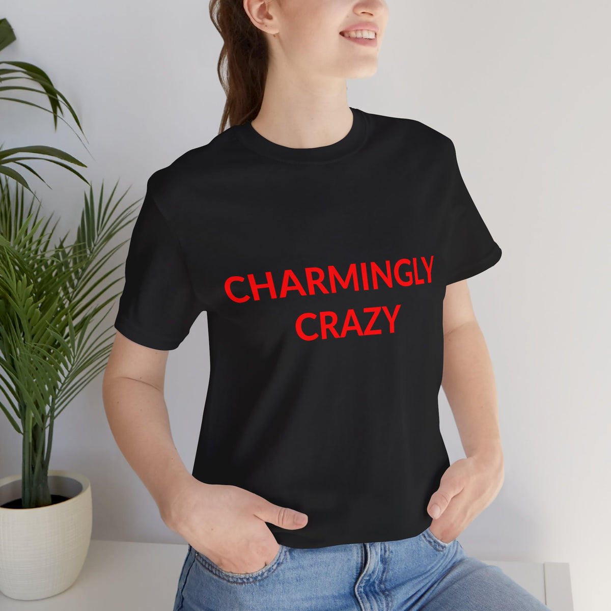 Unisex Jersey Short Sleeve Tee - Charmingly Crazy - Blood Red in Midnight (S)
