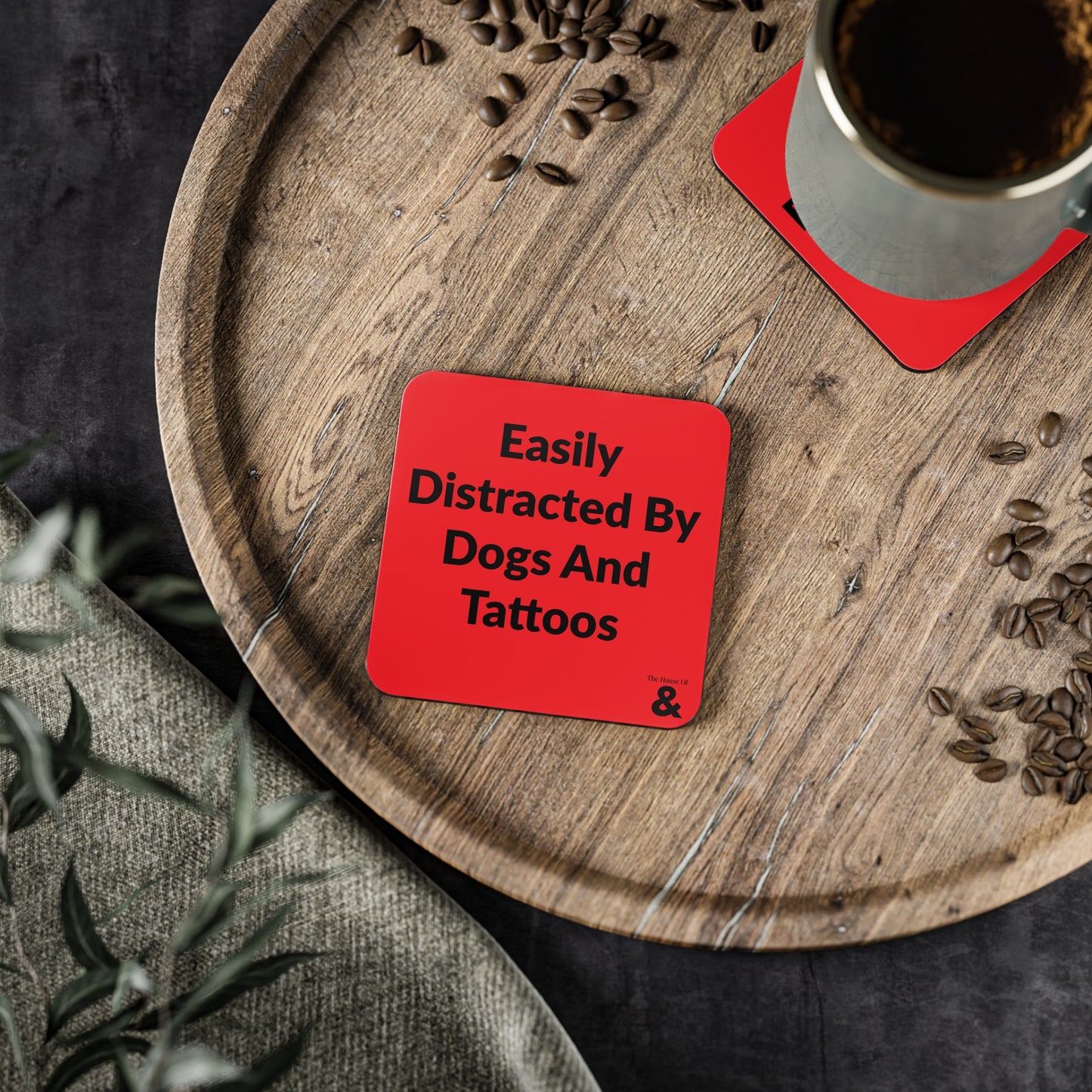 Coaster - Easily Distracted By Dogs And Tattoos (Red)