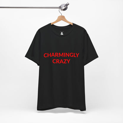 Unisex Jersey Short Sleeve Tee - Charmingly Crazy - Blood Red in Midnight (S)