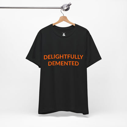 Unisex Jersey Short Sleeve Tee - Delightfully Demented - Burnt Orange in Midnight (S)