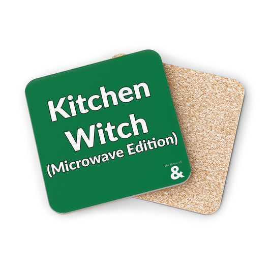 Coaster - Kitchen Witch - Microwave Edition (Dark Green/White Text)