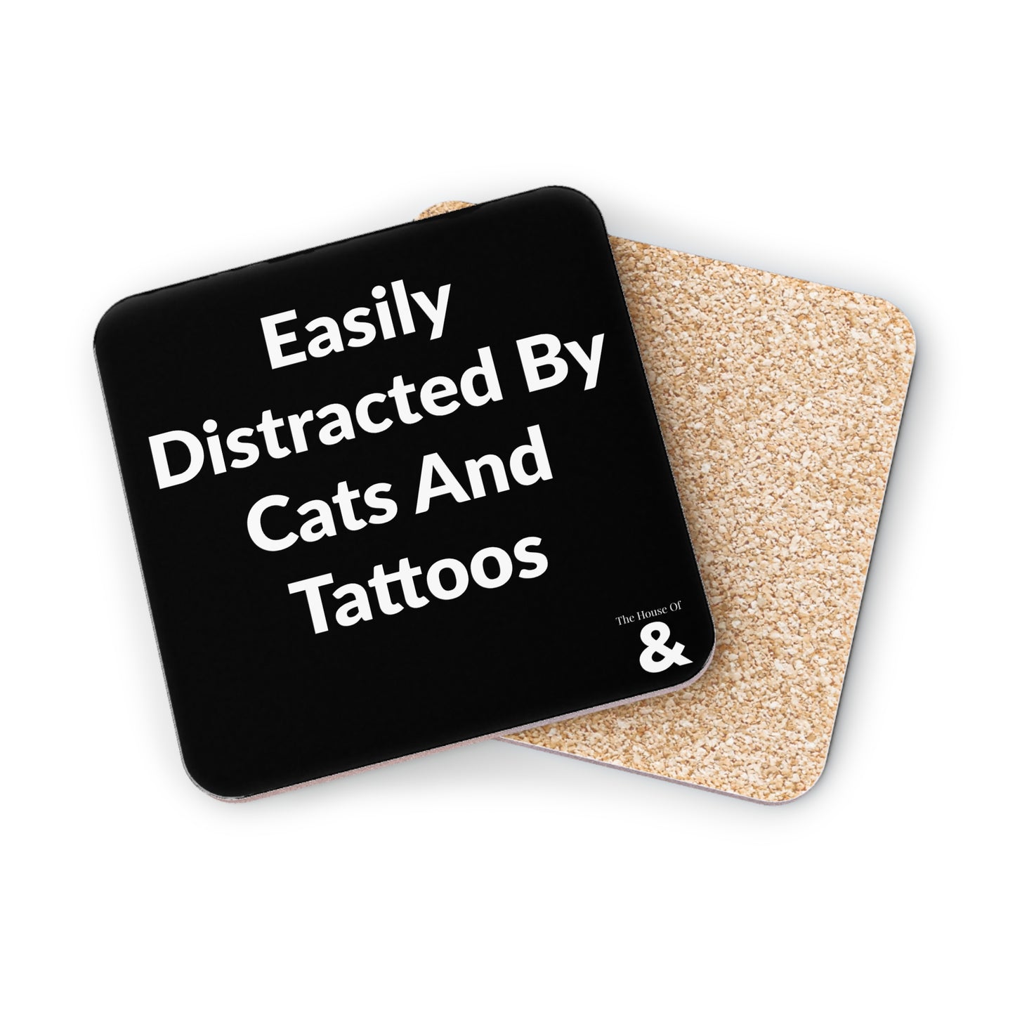 Coaster - Easily Distracted By Cats And Tattoos (Black)