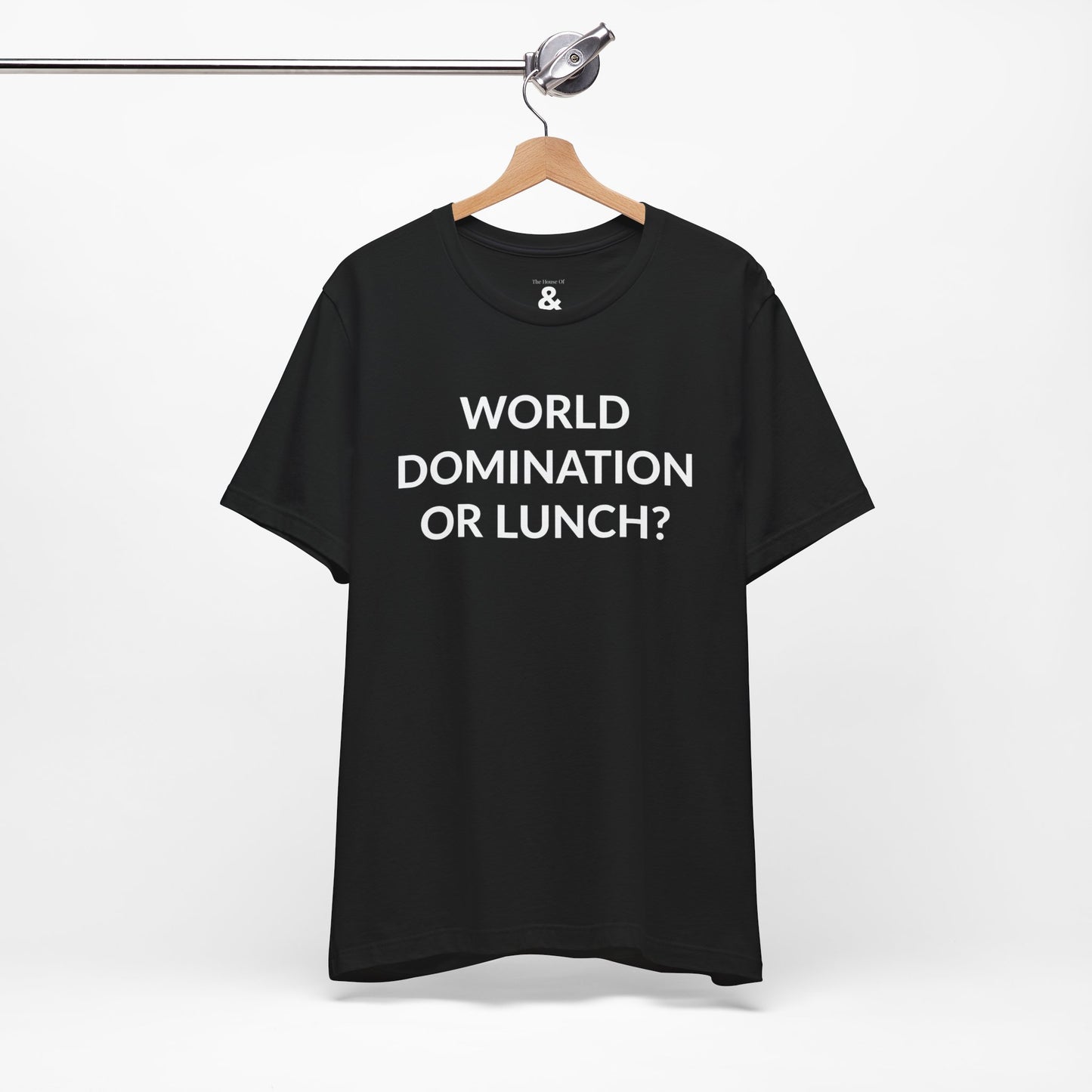 Unisex Jersey Short Sleeve Tee - World Domination Or Lunch? in Midnight (S)