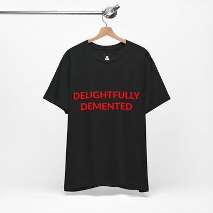 Unisex Jersey Short Sleeve Tee - Delightfully Demented - Blood Red in Midnight (S)
