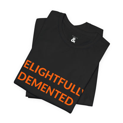 Unisex Jersey Short Sleeve Tee - Delightfully Demented - Burnt Orange in Midnight (S)