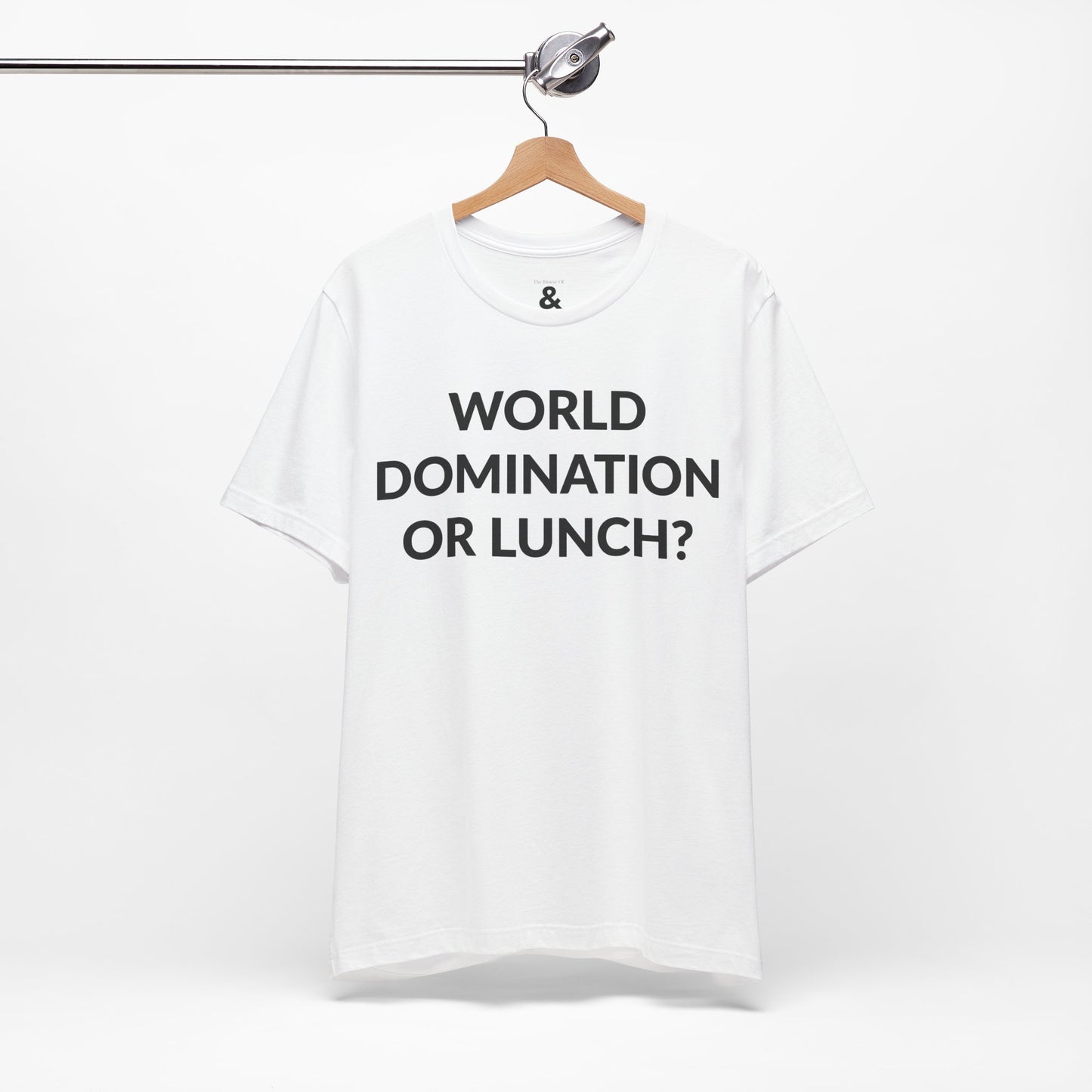 Unisex Jersey Short Sleeve Tee - World Domination Or Lunch? in Cloud (M)