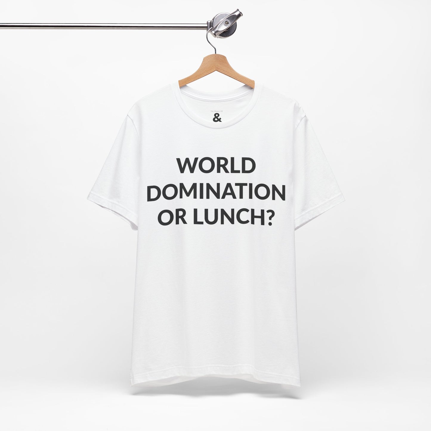 Unisex Jersey Short Sleeve Tee - World Domination Or Lunch? in Cloud (L)