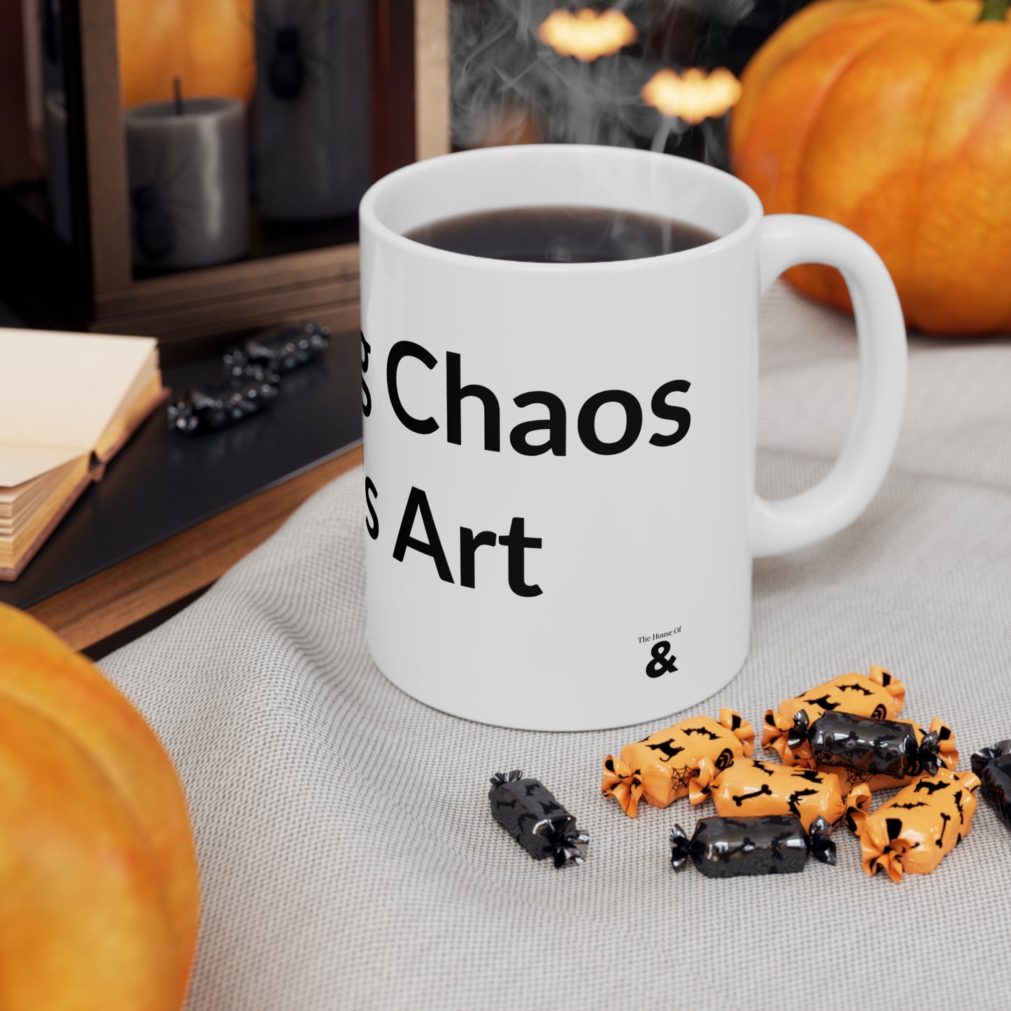 White Ceramic Coffee Cup - Collecting Chaos Like It's Art