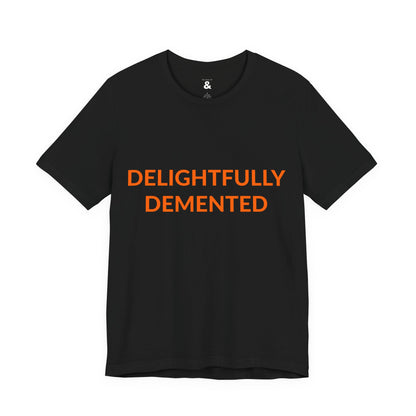 Unisex Jersey Short Sleeve Tee - Delightfully Demented - Burnt Orange in Midnight (S)