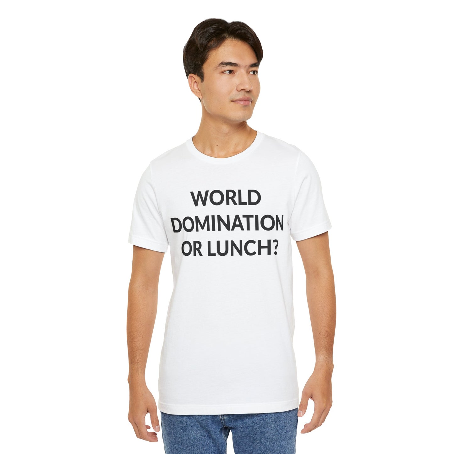 Unisex Jersey Short Sleeve Tee - World Domination Or Lunch? in Cloud (M)