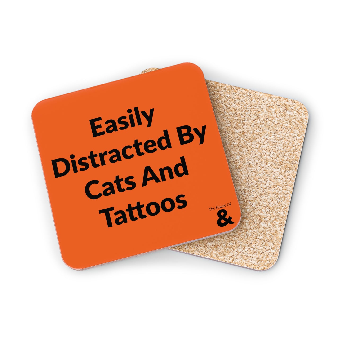 Coaster - Easily Distracted By Cats And Tattoos (Orange)
