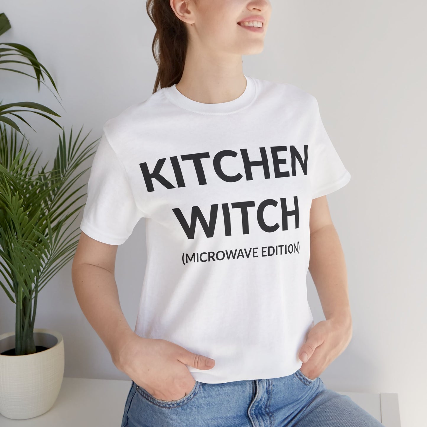 Unisex Jersey Short Sleeve Tee - Kitchen Witch (Microwave Edition) in Cloud (M)