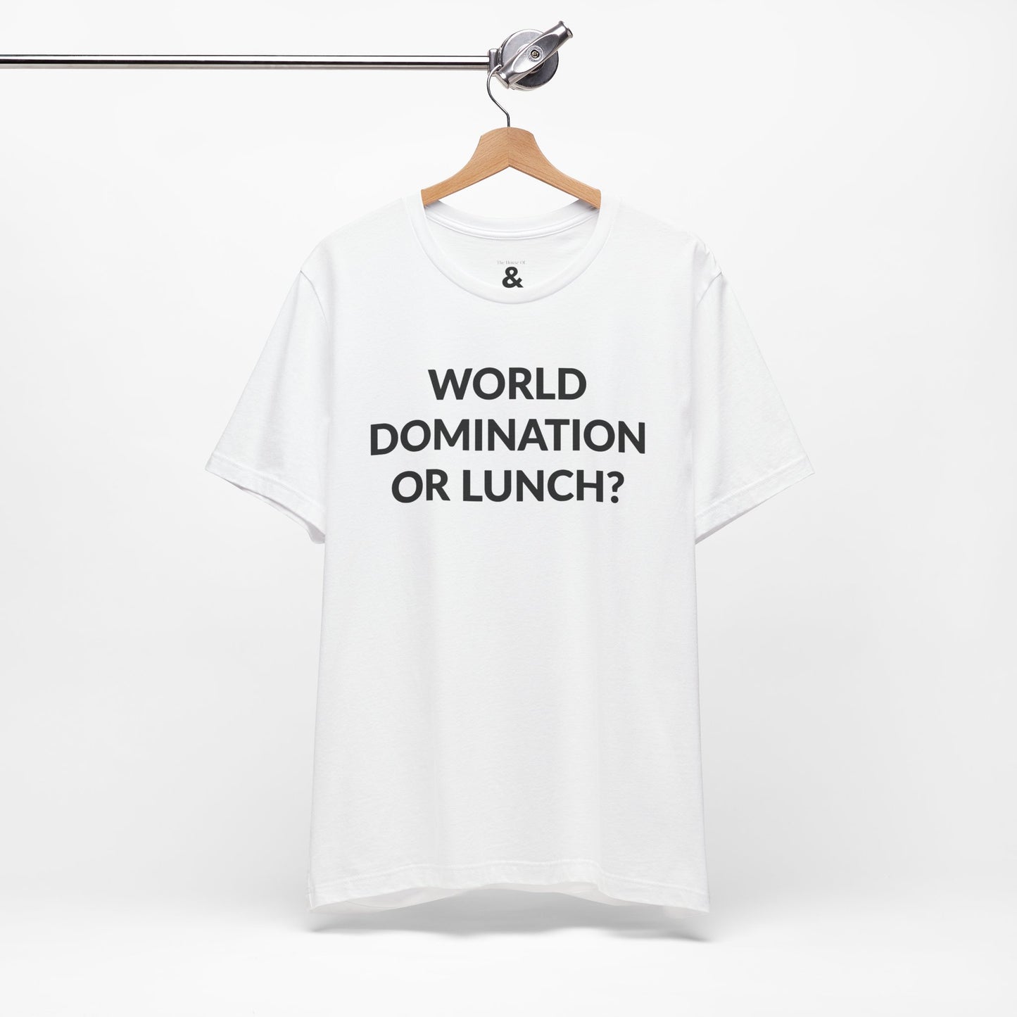 Unisex Jersey Short Sleeve Tee - World Domination Or Lunch? in Cloud (S)