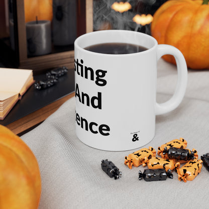 White Ceramic Coffee Cup - Manifesting Coffee And Competence