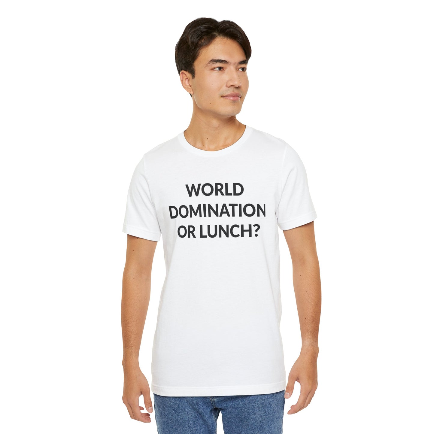 Unisex Jersey Short Sleeve Tee - World Domination Or Lunch? in Cloud (S)
