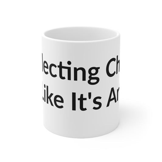 White Ceramic Coffee Cup - Collecting Chaos Like It's Art
