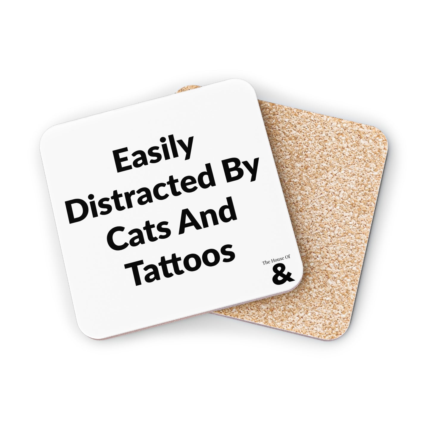 Coaster - Easily Distracted By Cats And Tattoos (White)