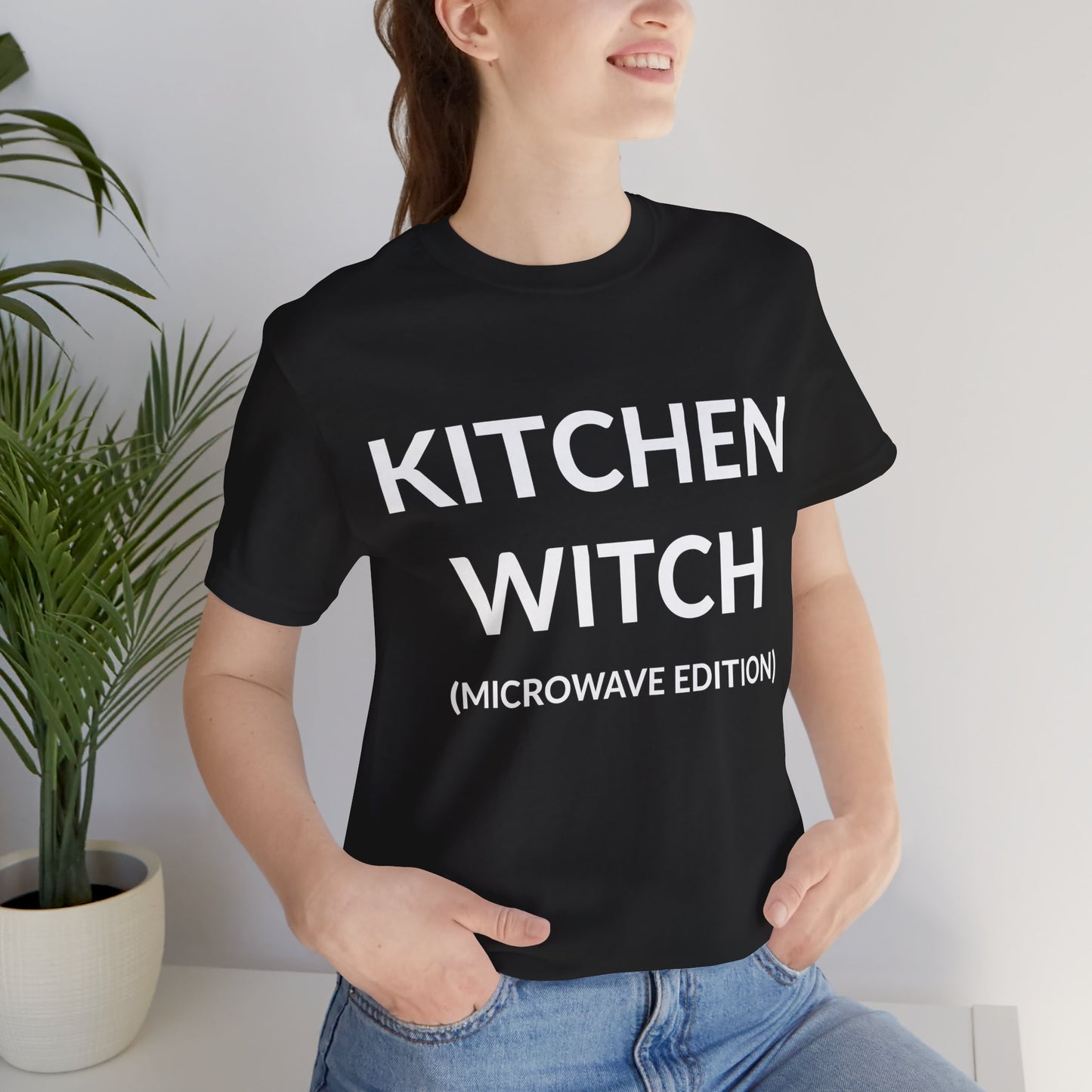 Unisex Jersey Short Sleeve Tee - Kitchen Witch (Microwave Edition) in Midnight (S)