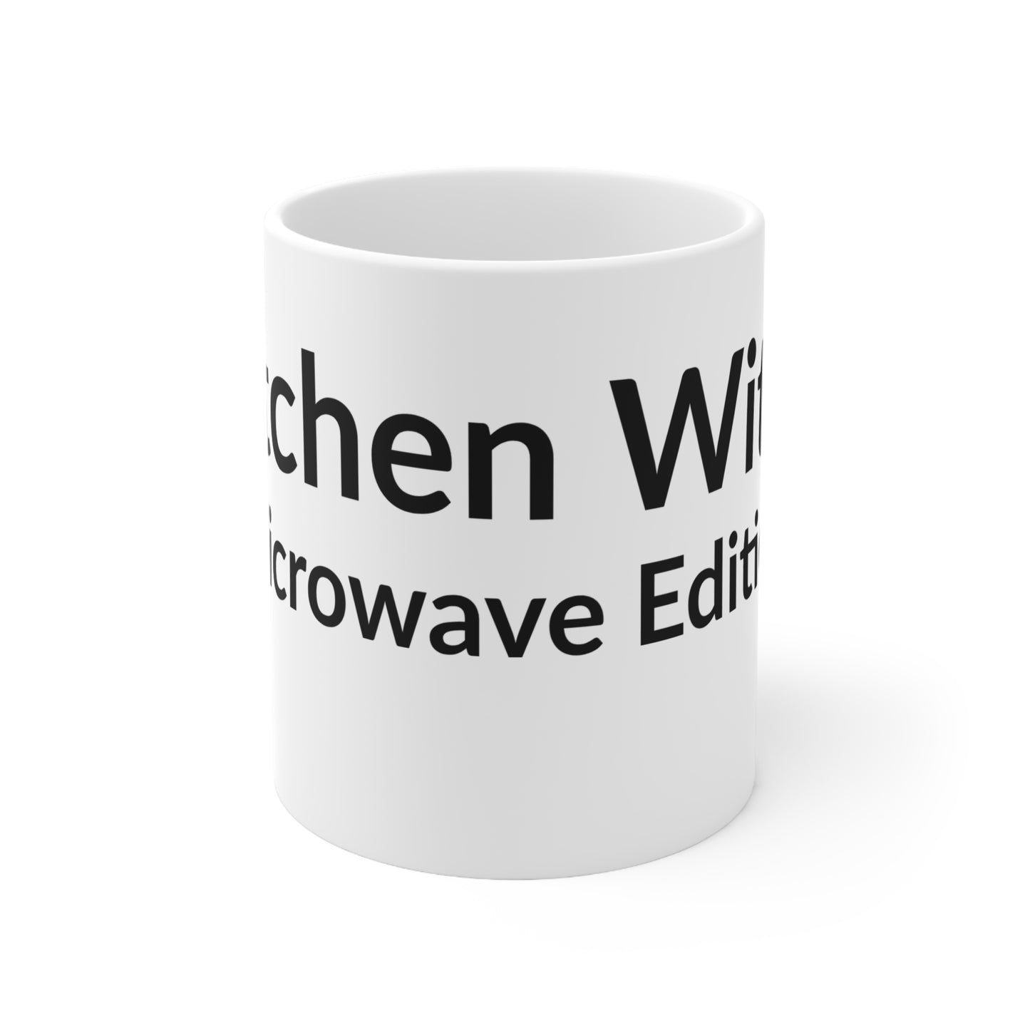 White Ceramic Coffee Cup - Kitchen Witch (Microwave Edition)