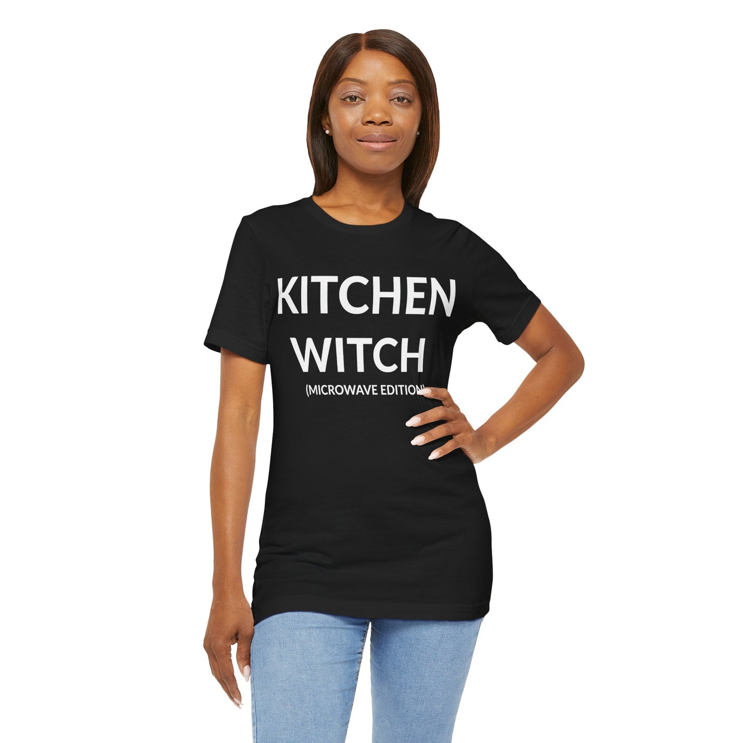 Unisex Jersey Short Sleeve Tee - Kitchen Witch (Microwave Edition) in Midnight (L)