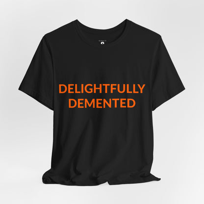 Unisex Jersey Short Sleeve Tee - Delightfully Demented - Burnt Orange in Midnight (L)