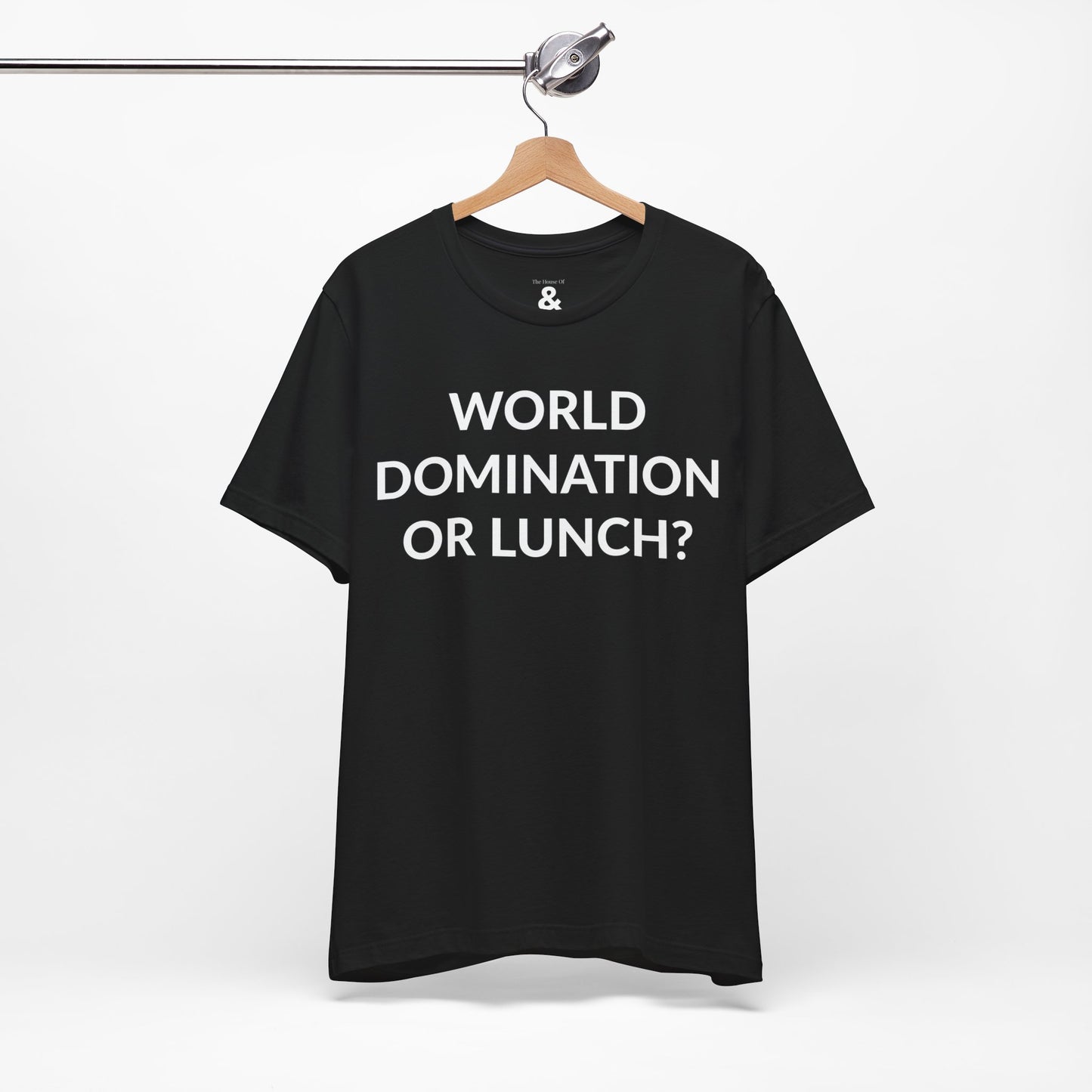 Unisex Jersey Short Sleeve Tee - World Domination Or Lunch? in Midnight (M)