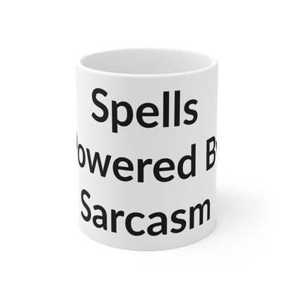 White Ceramic Coffee Cup - Spells Powered By Sarcasm