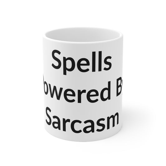 White Ceramic Coffee Cup - Spells Powered By Sarcasm